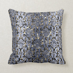 Coussin Damask Royal Sepia Gold Black Blue Navy Metallic