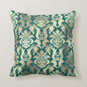 Coussin Damask Sepia Gold Lux métal Turquoise Velvet Effet