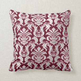 Coussin Damask Silver Grey Metallic Bourgogne Velvet