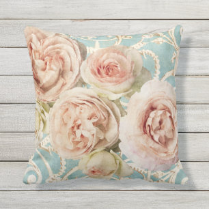 Coussin Damassé anglaise rose de bleu de roses