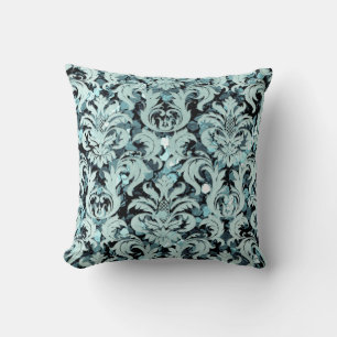 Coussin Damassé aquatique turquoise Tiffany bleu LuxSequi