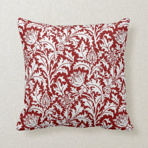Coussin Damassé de chardon de William Morris, rouge foncé