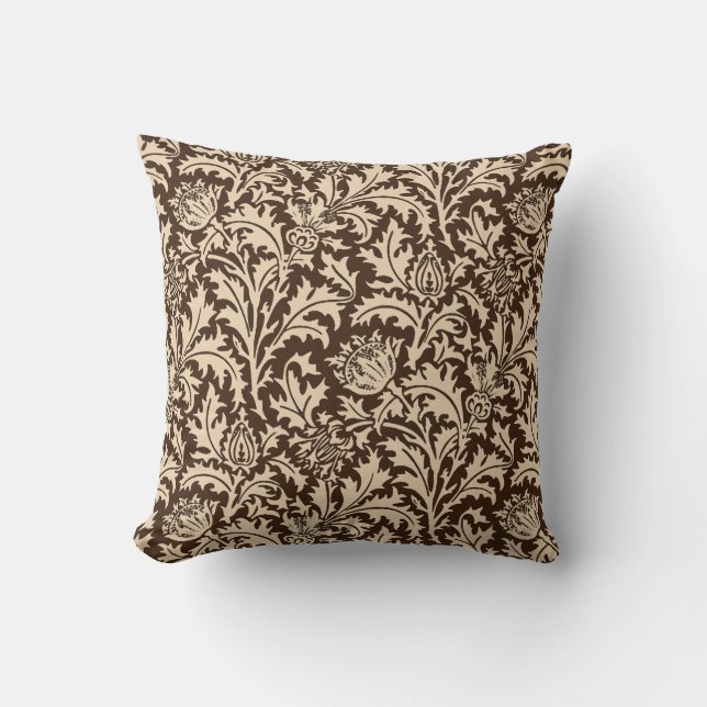 Coussin Damassé de chardon de William Morris, Taupe Tan et (Recto)