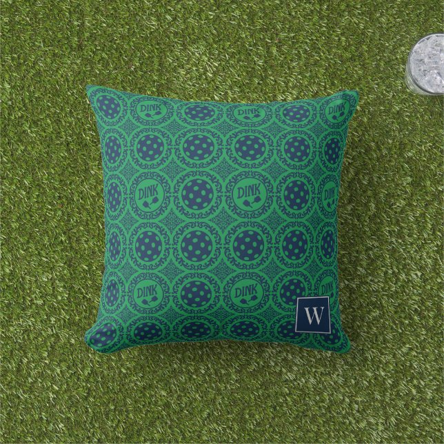 Coussin Damassé de Pickleball Prépa – Dink Navy et Vert   (Herbe)