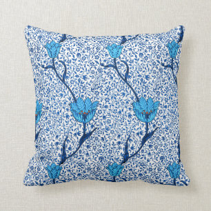 Coussin Damassé de tulipe de Nouveau d'art, bleu de cobalt