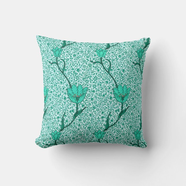Coussin Damassé de tulipe de Nouveau d'art, turquoise (Recto)