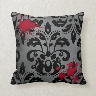 Coussin Damassé élégante noire et gris avec le sang