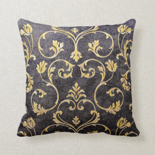 Coussin Damassé florale chic élégante vintage de noir e