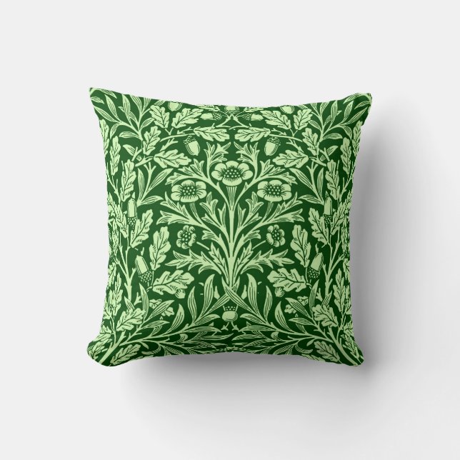 Coussin Damassé florale de Nouveau d'art, vert vert (Recto)