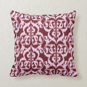 Coussin Damassé maure d'Ikat - Bourgogne et rose