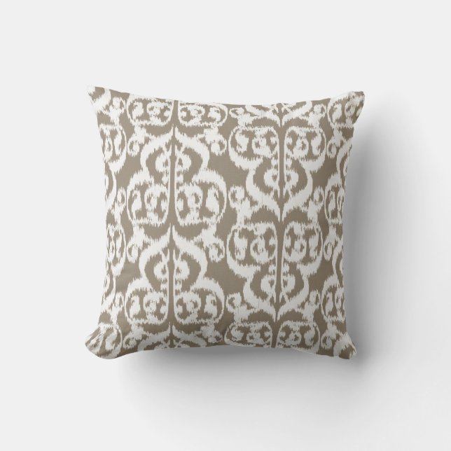 Coussin Damassé maure d'Ikat - taupe bronzage et blanc (Recto)