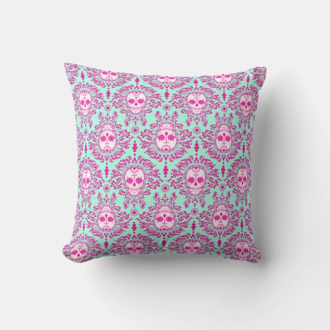 Coussin Damassé morte - carreau chic de crânes de sucre (Recto)