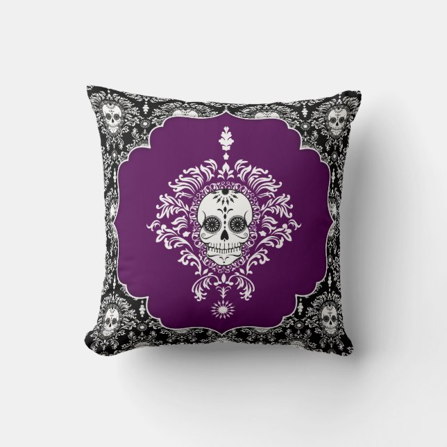 Coussin Damassé morte - carreau chic de crânes de sucre (Recto)