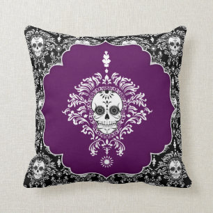 Coussin Damassé morte - carreau chic de crânes de sucre
