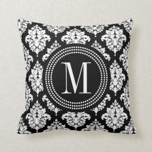 Coussin Damassé noire et blanche élégante personnalisée