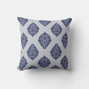 Coussin Damassé ornemental gris bleu floral