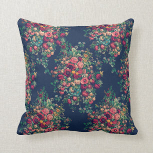 Coussin Damassé riche en couleurs bleue classique de rose