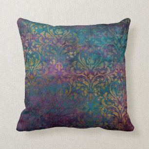 Coussin Damassé Teal rose pourpre d'or