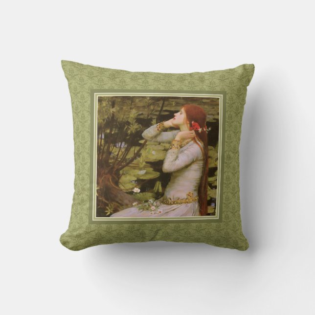 Coussin Damassé verte d'Ophélie de château d'eau (Recto)