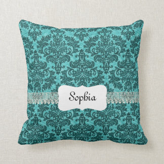 Coussin Damassé vintage personnalisée de turquoise