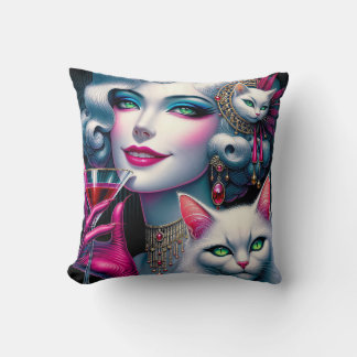 Coussin Dame au chat rose