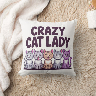 Coussin Dame Chat Fou Drôle Mignon Chat Violet Dessin Anim