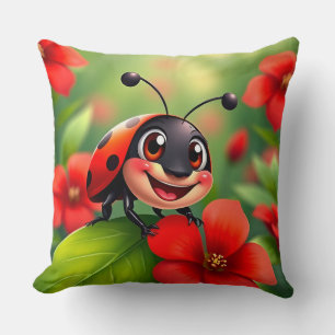 Coussin Dame coccinelle de dessin animé souriante assise s