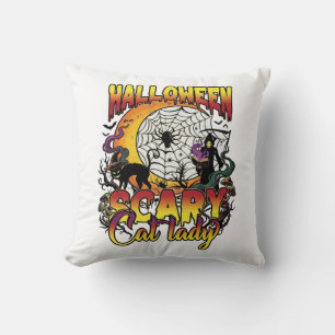 Coussin Dame de chat effrayante Halloween Faucheuse Lune M