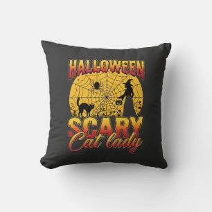 Coussin Dame de chat effrayante Halloween Sorcière Toile d