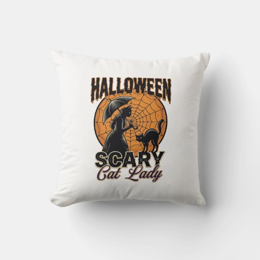 Coussin Dame de chat effrayante Halloween Sorcière Web Vin (Recto)