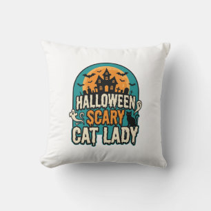 Coussin Dame de chat Halloween Épouvantable Maison hantée