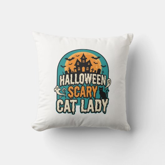 Coussin Dame de chat Halloween Épouvantable Maison hantée (Recto)
