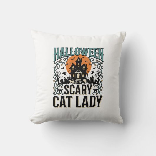 Coussin Dame de chat Halloween Maison hantée effrayante Vi (Recto)