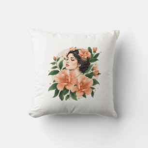 Coussin Dame de la Fleur Rose – Flore Féminine Inspirée de