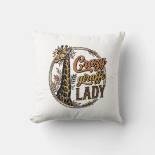 Coussin Dame girafe folle design de chemise gravure vintag