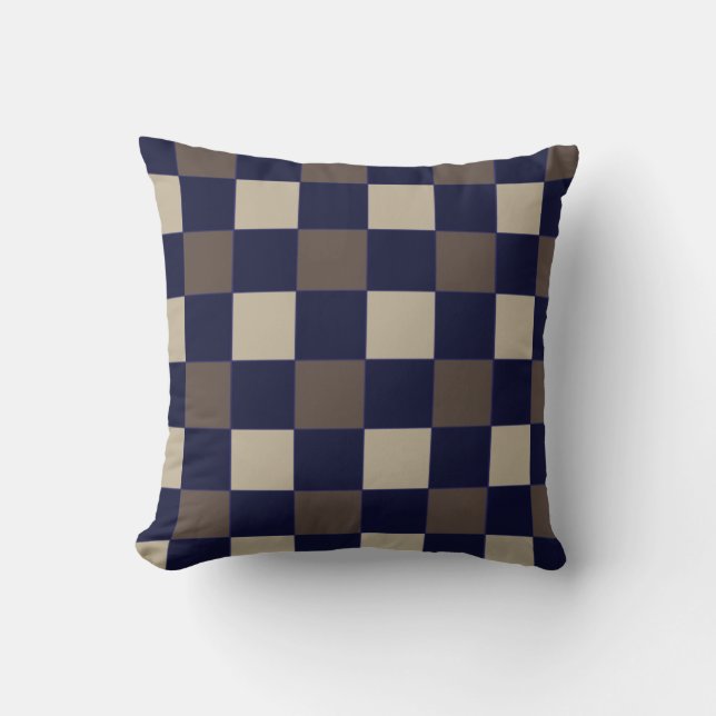 Coussin Damier à carreaux bleu foncé marron (Recto)