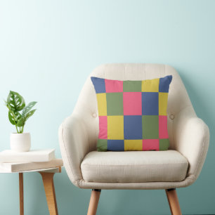 Coussin Damier Bleu Rose Jaune Vert