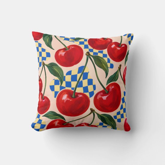 Coussin Damier cobalt rouge cerise (Recto)