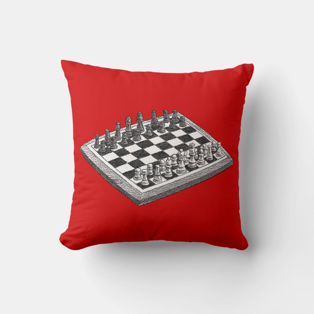 Coussin Damier et pièces d'échecs Art vintage (Recto)