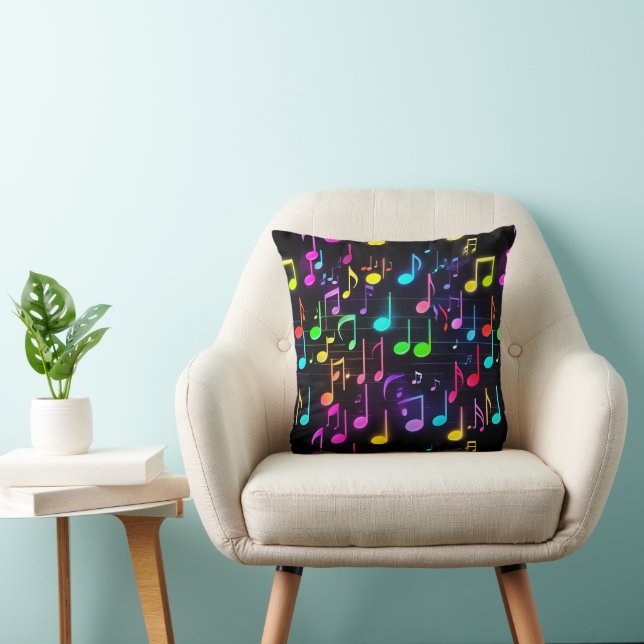 Coussin Dancing Neon Music Notes sur Black (Chaise)