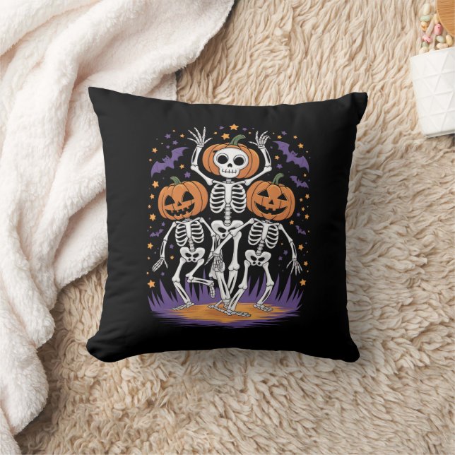 Coussin Dancing Skeleton Halloween Citrouille (Couverture)