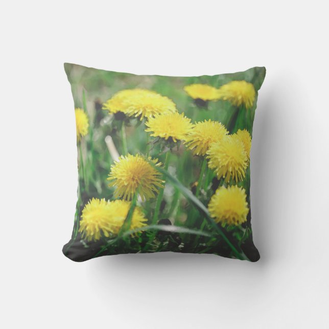 Coussin Dandelion Fleurs Dandelions Jaune Vert (Recto)