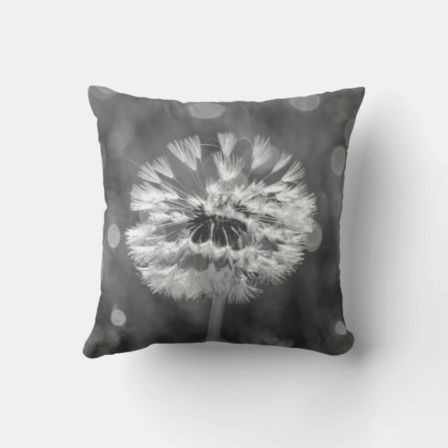 Coussin Dandelion Fluffeux Coton Fleur Noir et Blanc (Verso)