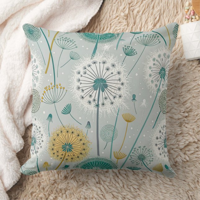 Coussin Dandelion Whimsical - Jaune, Blanc & Turquoise (Couverture)