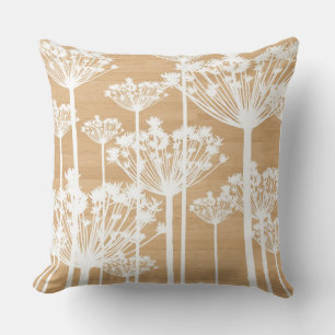 Coussin Dandelions blancs sur Faux Wood Arrière - plan Rus