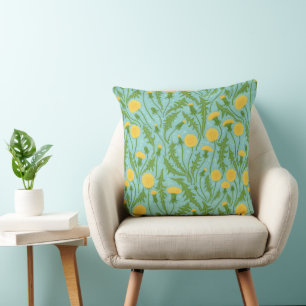 Coussin Dandelions, vert, jaune et bleu