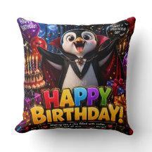 Coussin d'anniversaire pingouin vampire heureux