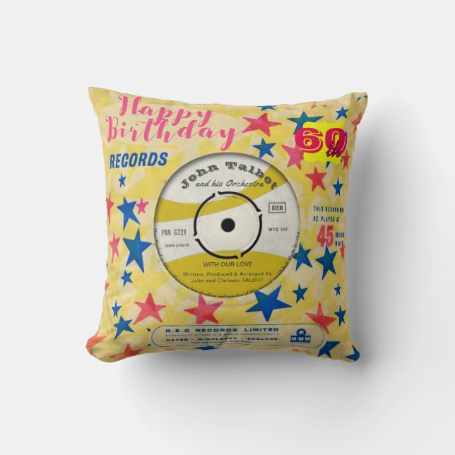 Coussin d'anniversaire Retro Vinyl Record personna (Recto)