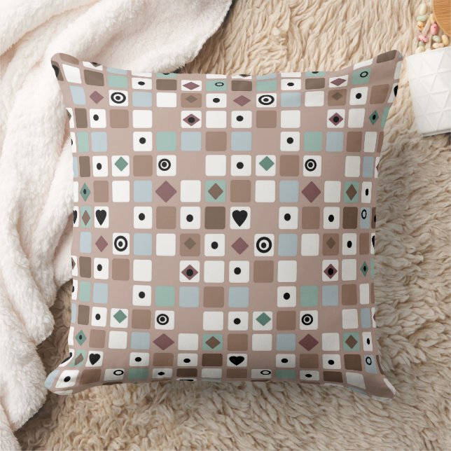 Coussin Dans des tons turquoise beige motif géométrique (Couverture)