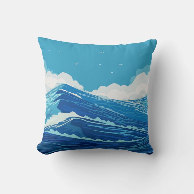Coussin Dans l'océan. Belles grandes vagues et bleu (Recto)
